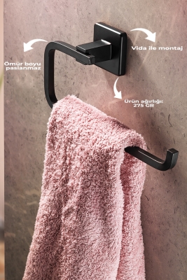 Ömür Boyu Paslanmaz Siyah Solo Havluluk Ve Havlu Askılığı - 3
