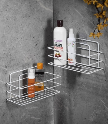SAS Ömür Boyu Paslanmaz Yapışkanlı Banyo Düzenleyici Şampuanlık Duş Rafı 2 Adet Beyaz TŞ-01 - Sas Haus