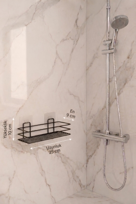 SAS Ömür Boyu Paslanmaz Yapışkanlı Banyo Düzenleyici Şampuanlık Duş Rafı 2 Adet Siyah TŞ-01 - 7