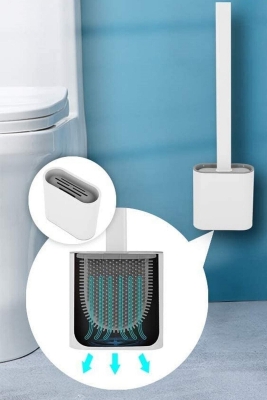 Beyaz Silikon Banyo, Tuvalet, Klozet Temizleme Fırçası ve Tutucu Set - 1