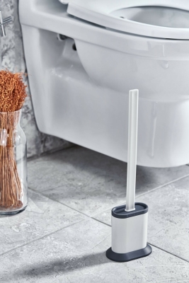 Beyaz Silikon Banyo, Tuvalet, Klozet Temizleme Fırçası ve Tutucu Set - 2
