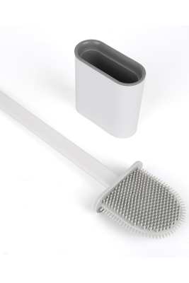 Beyaz Silikon Banyo, Tuvalet, Klozet Temizleme Fırçası ve Tutucu Set - 9