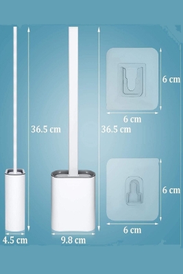 Beyaz Silikon Banyo, Tuvalet, Klozet Temizleme Fırçası ve Tutucu Set - 10