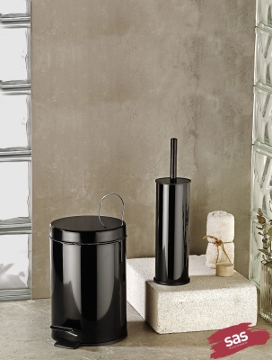 Siyah 5 Lt Çöp Kovası - WC/Tuvalet, Klozet Fırçası 2'li Set - Sas Haus