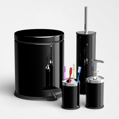 SAS Siyah çöp kovası wc fırça sıvı sabunluk diş fırçalık set 4 lü set 3 lt - 5
