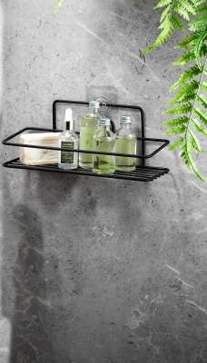 Yapışkanlı Banyo Düzenleyici Şampuanlık Duş Rafı Siyah 2 Telli TŞ-01 - 1