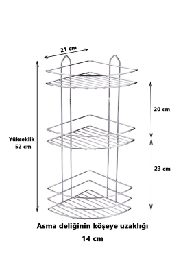 Yapışkanlı Banyo Köşeliği Düzenleyici Şampuanlık Duş Rafı Krom EK-03 - 3