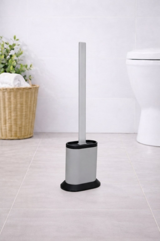 Silikon Tuvalet Fırçası Pratik Silikon Wc Klozet Fırçası Oval Gri S-210 - 4