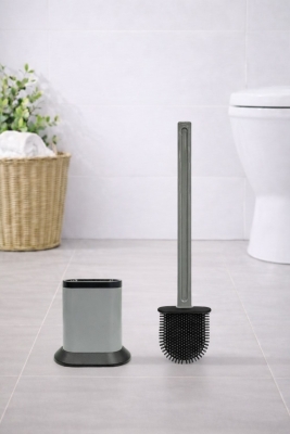 Silikon Tuvalet Fırçası Pratik Silikon Wc Klozet Fırçası Oval Gri S-210 - 6