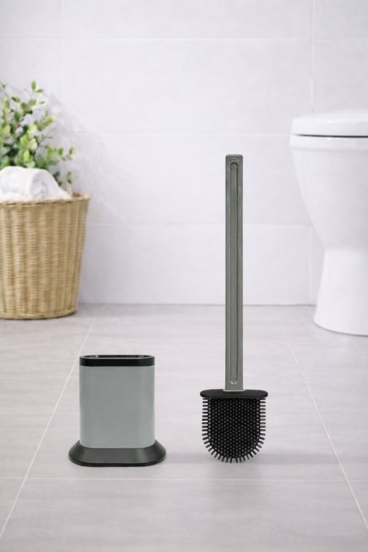 Silikon Tuvalet Fırçası Pratik Silikon Wc Klozet Fırçası Oval Gri S-210 - 6