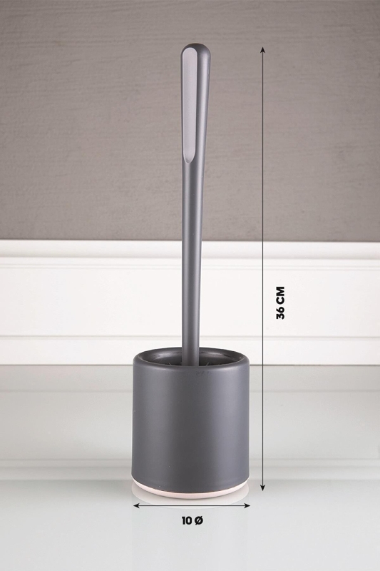 Silikon Wc Tuvalet Banyo Fırçası Klozet Fırçası Oval Gri - 3