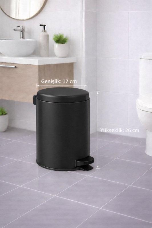 Siyah 2'li Banyo Seti - Metal Çöp Kovası 3 Lt Ve Wc Fırçası Takımı Elit 7200 - 2