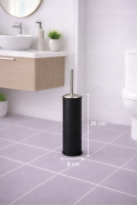 Siyah 2'li Banyo Seti - Metal Çöp Kovası 3 Lt Ve Wc Fırçası Takımı Elit 7200 - 3