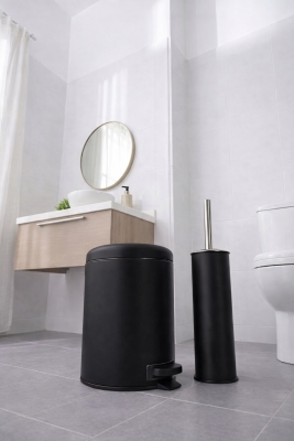 Siyah 2'li Banyo Seti - Metal Çöp Kovası 3 Lt Ve Wc Fırçası Takımı Elit 7200 - 4