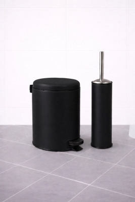 Siyah 2'li Banyo Seti - Metal Çöp Kovası 3 Lt Ve Wc Fırçası Takımı Elit 7200 - 5