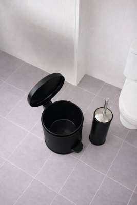 Siyah 2'li Banyo Seti - Metal Çöp Kovası 3 Lt Ve Wc Fırçası Takımı Elit 7200 - 6