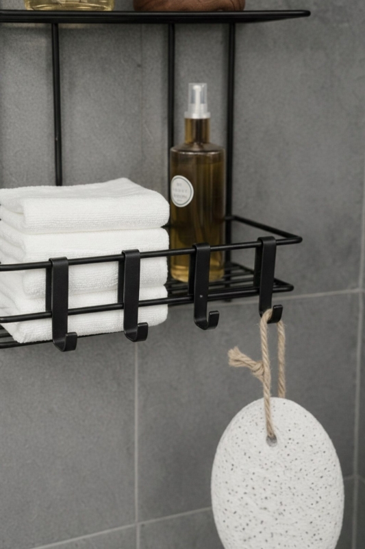 Siyah 3 Katlı Banyo Rafı Şampuanlık Ve Duş Rafı Askılı Yapışkanlı Duvara Monte TŞ-03 - 2