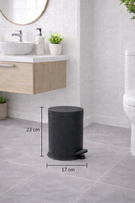 Mat Siyah Dokulu 2'li Banyo Seti - Metal Çöp Kovası 3 Lt ve WC Fırçası Takımı - 2
