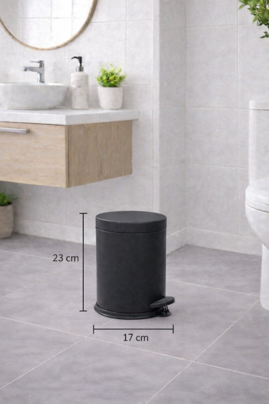 Mat Siyah Dokulu 2'li Banyo Seti - Metal Çöp Kovası 3 Lt ve WC Fırçası Takımı - 2