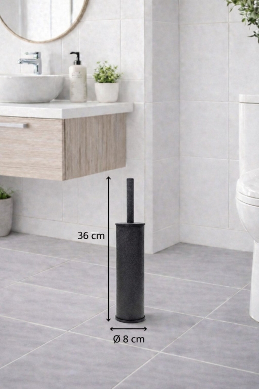Mat Siyah Dokulu 2'li Banyo Seti - Metal Çöp Kovası 3 Lt ve WC Fırçası Takımı - 3