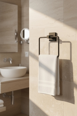 Siyah Kare Havluluk – Kare Topuzlu, (Yapıştır/Vidala) Montajlı Dayanıklı Metal Havlu Askısı - Sas Haus