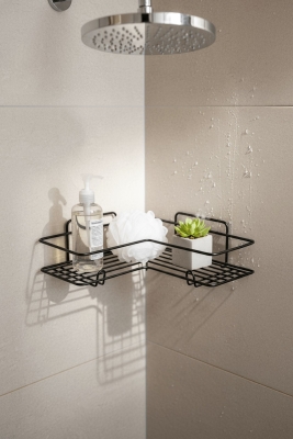 Siyah L Köşelik Kancalı Banyo Rafı, Dayanıklı Paslanmaz, Duş Şampuanlık Köşe Düzenleyici Raf (Tekli) - Sas Haus