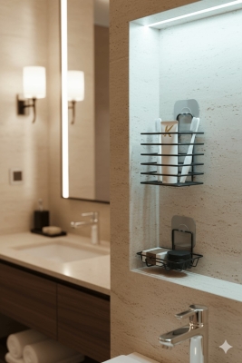 Siyah Paslanmaz Metal Yapışkanlı 2’li Banyo Düzenleyici – Diş Fırçalık & Katı Sabunluk Seti - 3
