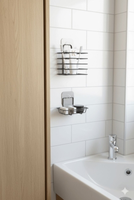 Siyah Paslanmaz Metal Yapışkanlı 2’li Banyo Düzenleyici – Diş Fırçalık & Katı Sabunluk Seti - 4