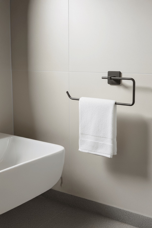 Siyah Yapışkanlı Solo Havluluk – Kare Topuzlu, (Yapıştır/Vidala) Montajlı Metal Banyo Askısı - 1