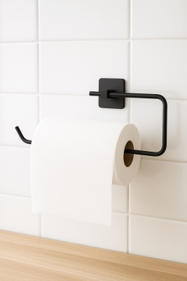 Siyah Yapışkanlı Solo Havluluk – Kare Topuzlu, (Yapıştır/Vidala) Montajlı Metal Banyo Askısı - 2