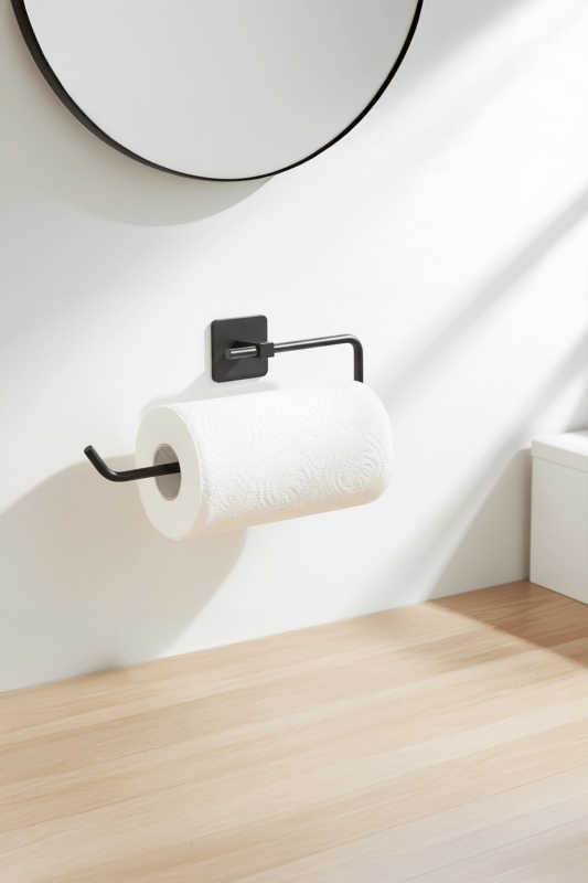 Siyah Yapışkanlı Solo Havluluk – Kare Topuzlu, (Yapıştır/Vidala) Montajlı Metal Banyo Askısı - 4