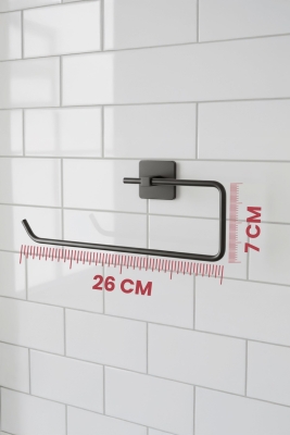Siyah Yapışkanlı Solo Havluluk – Kare Topuzlu, (Yapıştır/Vidala) Montajlı Metal Banyo Askısı - 5