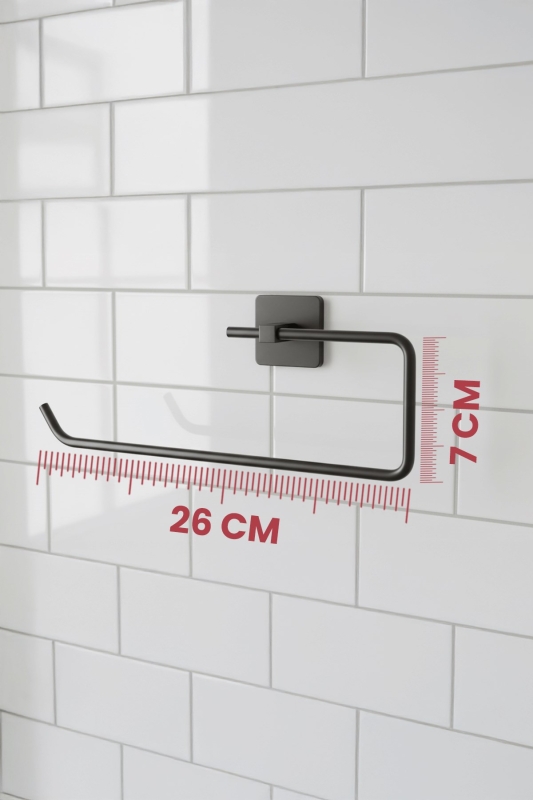 Siyah Yapışkanlı Solo Havluluk – Kare Topuzlu, (Yapıştır/Vidala) Montajlı Metal Banyo Askısı - 5