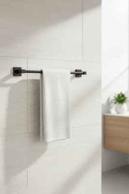 Siyah Yapışkanlı Uzun Havluluk – Kare Topuzlu, (Yapıştır/Vidala) Montajlı Dayanıklı Metal Askı - Sas Haus