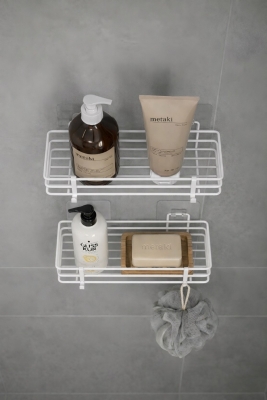 Tek Katlı Duş Rafı – Kancalı Banyo Şampuanlık & Organizer 2 Adet Beyaz TŞ-01 - 2