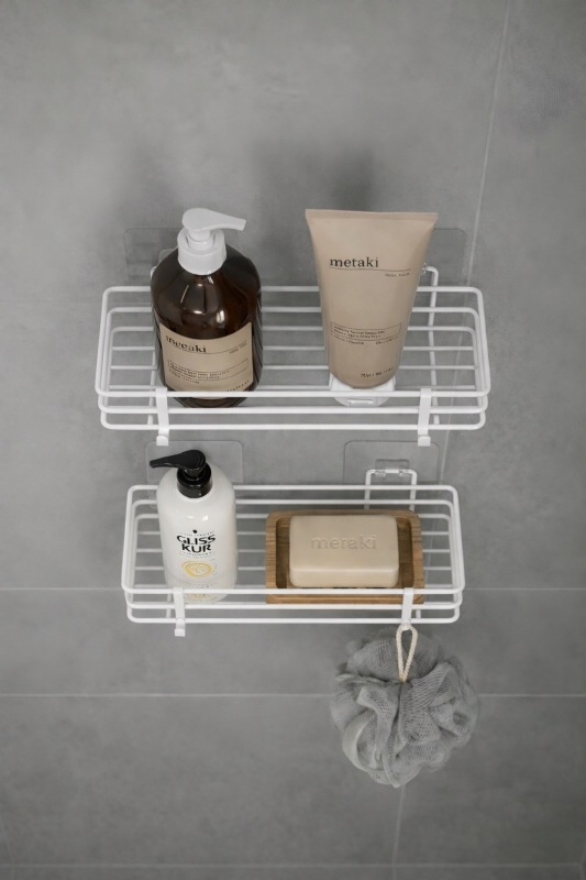 Tek Katlı Duş Rafı – Kancalı Banyo Şampuanlık & Organizer 2 Adet Beyaz TŞ-01 - 2