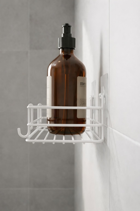 Tek Katlı Duş Rafı – Kancalı Banyo Şampuanlık & Organizer 2 Adet Beyaz TŞ-01 - 4