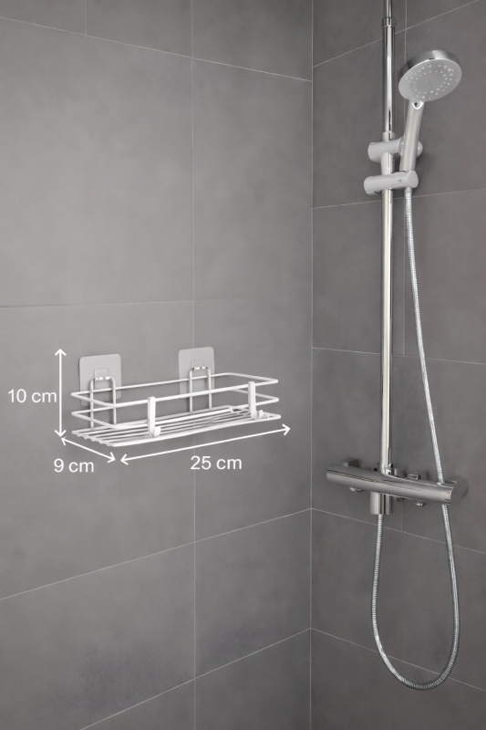 Tek Katlı Duş Rafı – Kancalı Banyo Şampuanlık & Organizer 2 Adet Beyaz TŞ-01 - 7