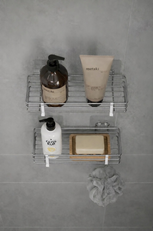 Tek Katlı Duş Rafı – Kancalı Banyo Şampuanlık & Organizer 2 Adet Krom TŞ-01 - 2