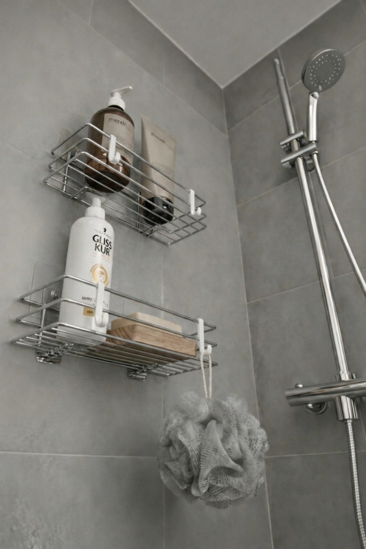 Tek Katlı Duş Rafı – Kancalı Banyo Şampuanlık & Organizer 2 Adet Krom TŞ-01 - 3