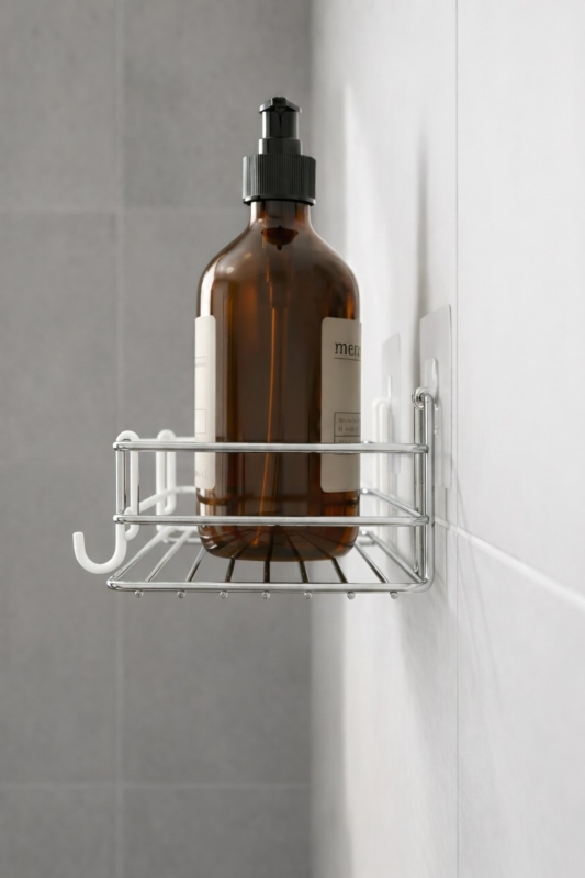 Tek Katlı Duş Rafı – Kancalı Banyo Şampuanlık & Organizer 2 Adet Krom TŞ-01 - 4