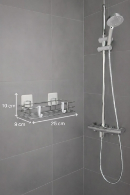Tek Katlı Duş Rafı – Kancalı Banyo Şampuanlık & Organizer 2 Adet Krom TŞ-01 - 7