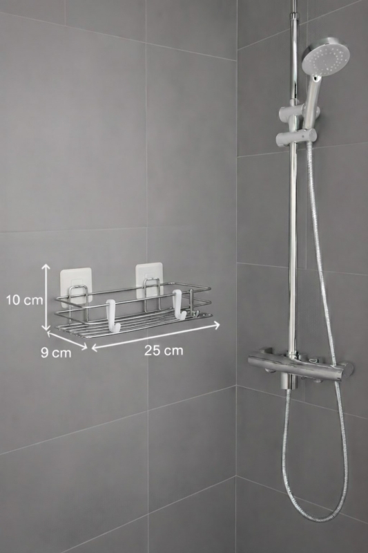 Tek Katlı Duş Rafı – Kancalı Banyo Şampuanlık & Organizer 2 Adet Krom TŞ-01 - 7