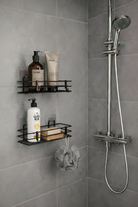 Tek Katlı Duş Rafı – Kancalı Banyo Şampuanlık & Organizer 2 Adet Siyah TŞ-01 - 1