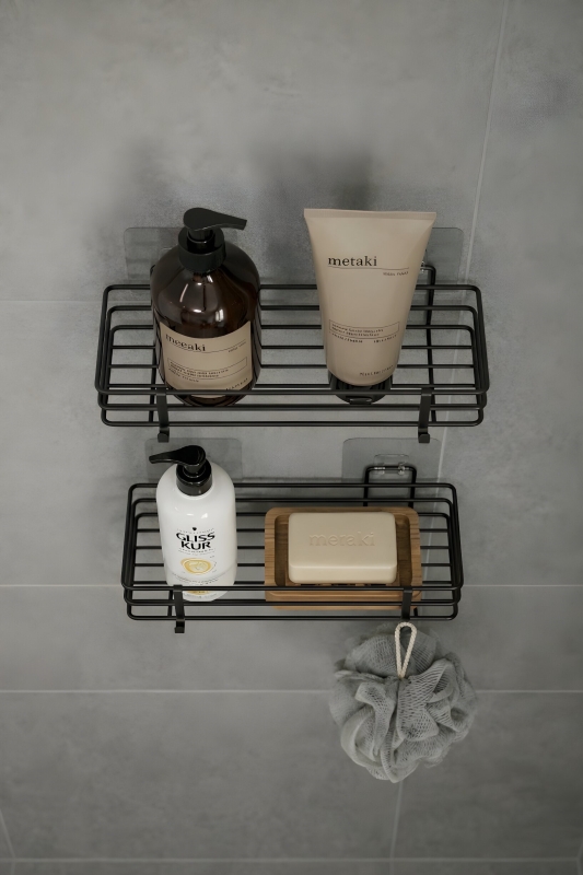 Tek Katlı Duş Rafı – Kancalı Banyo Şampuanlık & Organizer 2 Adet Siyah TŞ-01 - 2