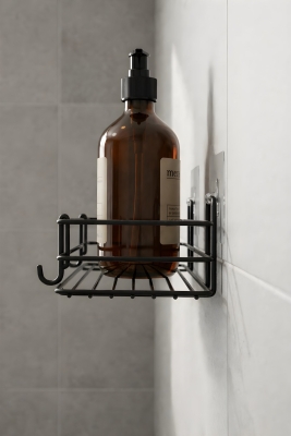 Tek Katlı Duş Rafı – Kancalı Banyo Şampuanlık & Organizer 2 Adet Siyah TŞ-01 - 4