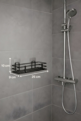 Tek Katlı Duş Rafı – Kancalı Banyo Şampuanlık & Organizer 2 Adet Siyah TŞ-01 - 7