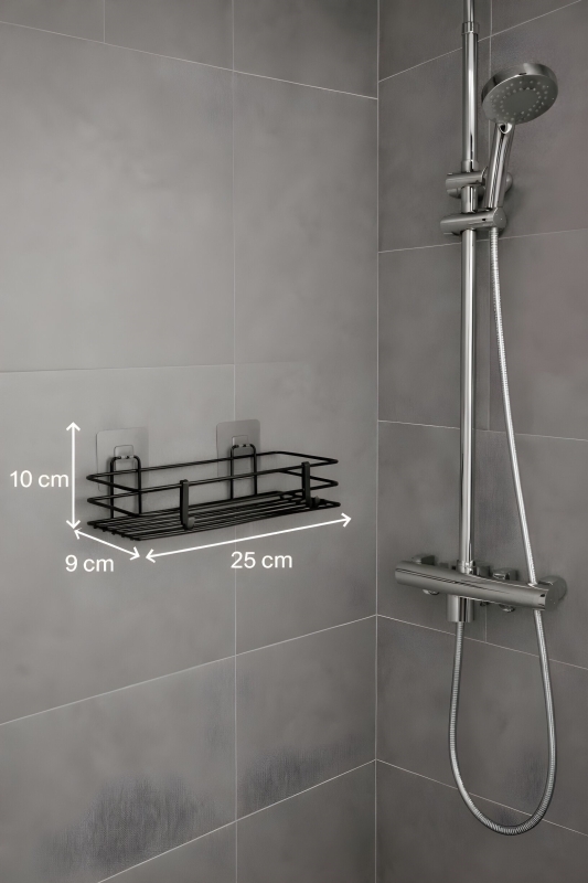 Tek Katlı Duş Rafı – Kancalı Banyo Şampuanlık & Organizer 2 Adet Siyah TŞ-01 - 7