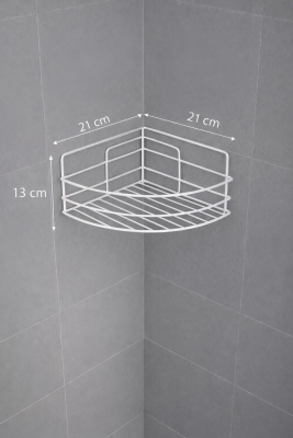 Tek Katlı Köşe Duş Rafı – Kancalı Banyo Şampuanlık & Organizer 2 Adet Beyaz TK-01 - 7