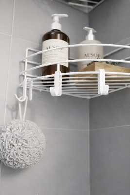 Tek Katlı Köşe Duş Rafı – Kancalı Banyo Şampuanlık & Organizer 2 Adet Beyaz TK-01 - 5